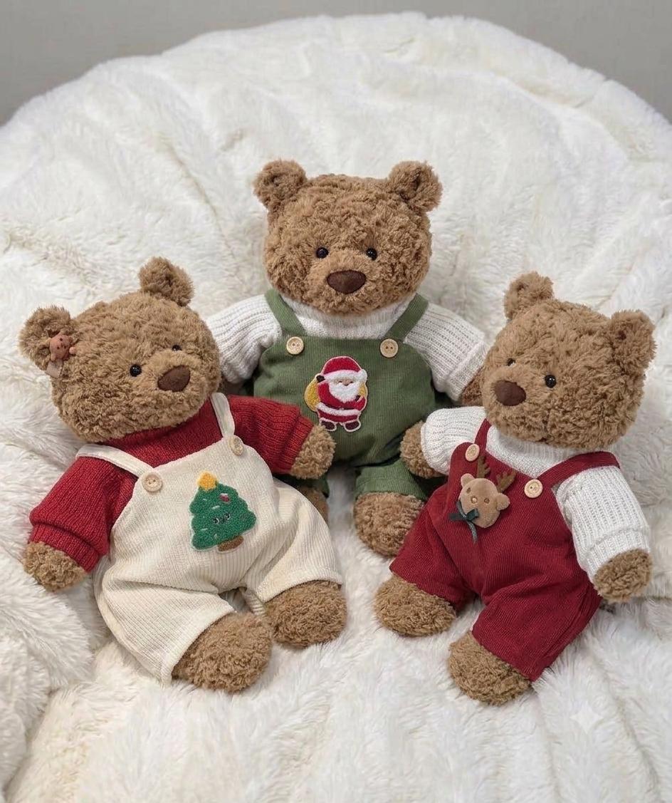 Handmade Christmas Bear Dungaree Set, Corduroy Overalls Outfit for Bartholomew Bear, Cute Plush Clothes - Mimiplushoutfits
