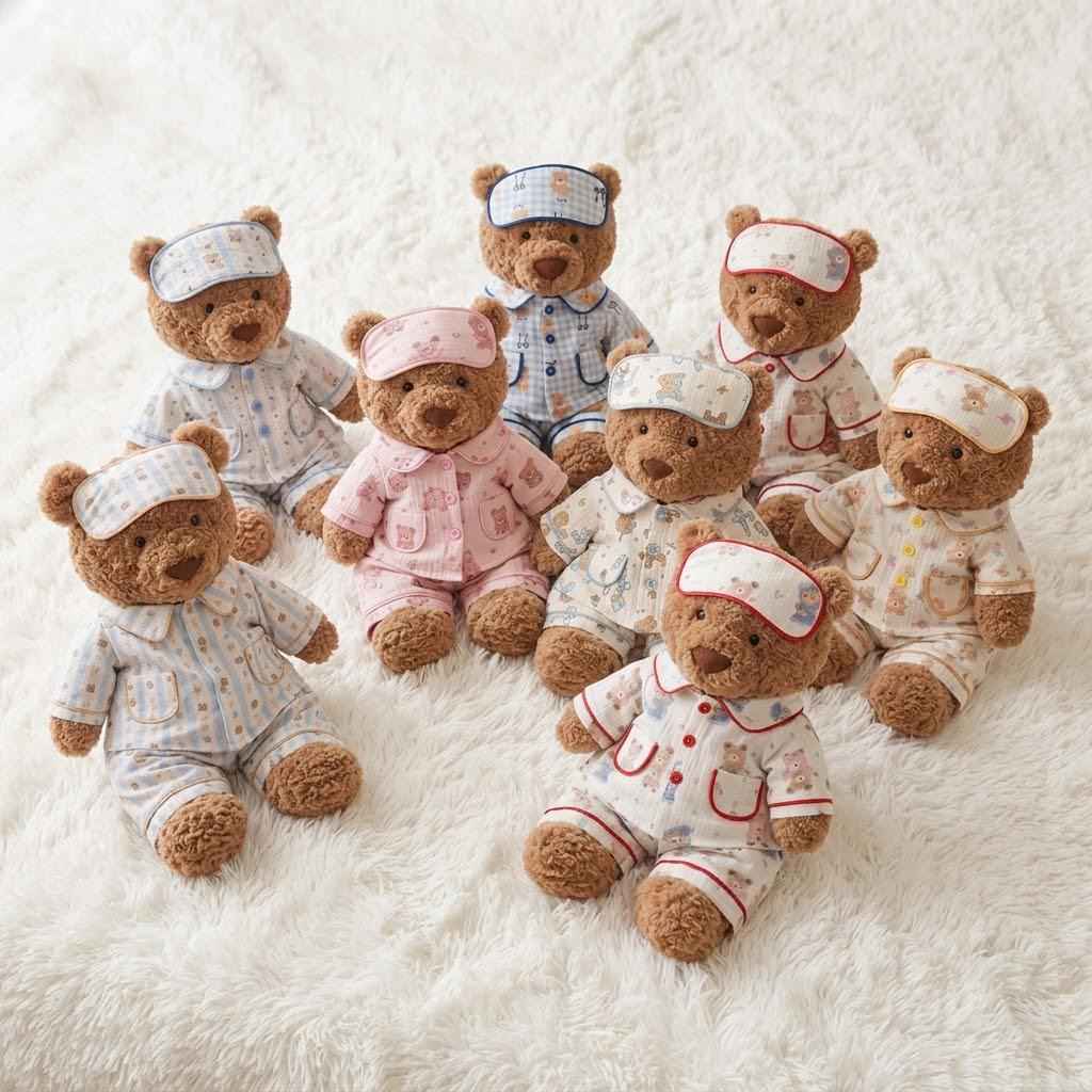 Handmade Bartholomew Bear Pajamas with Eyemask | Floral & Printed Sleepwear Set for Bear Clothes (6"-22")
