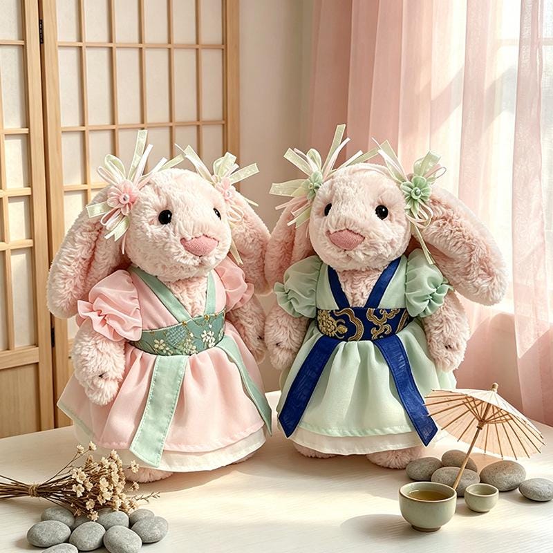 Handmade Traditional Hanfu Dress for 10 Inch Plushie, Pink Floral Outfit