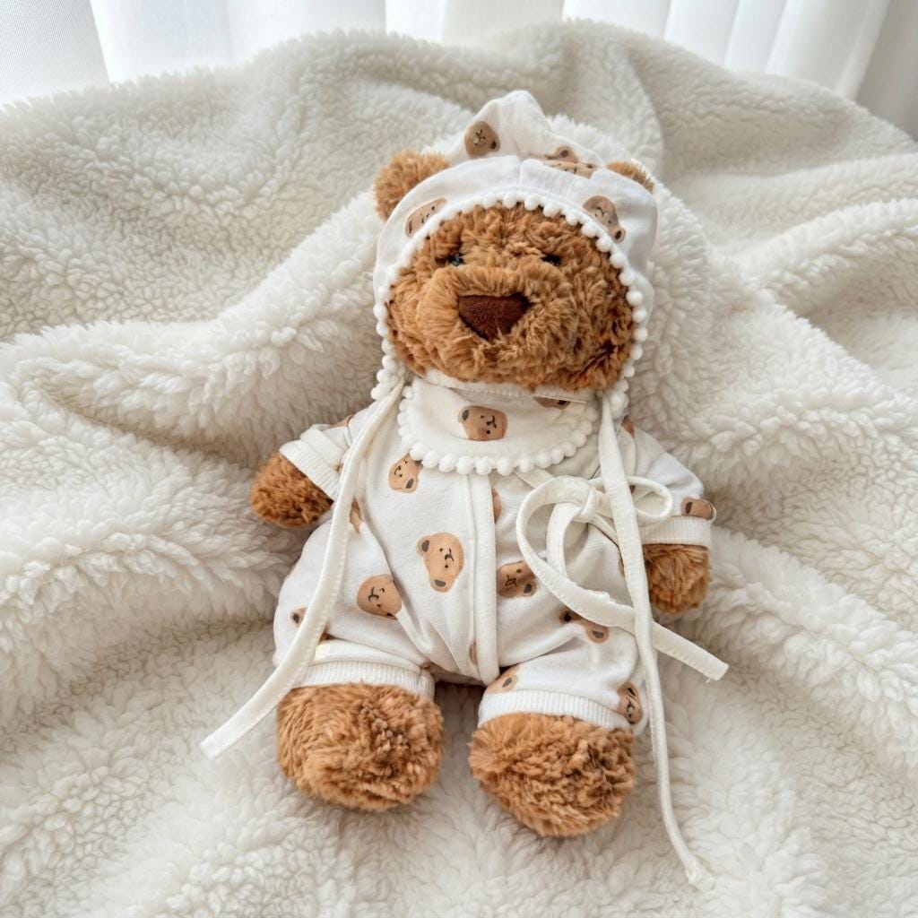 Handmade Plush Bear Pajamas, Medium Size, Teddy Bear Sleepwear Outfit