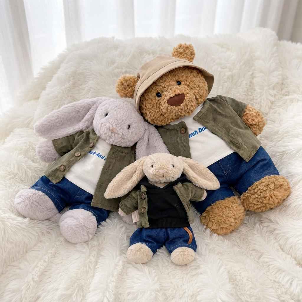 Handmade Bartholomew Bear Clothes, Plush Outfit, Japanese Workwear Jacket & Jeans Set, Fits Teddy Bear