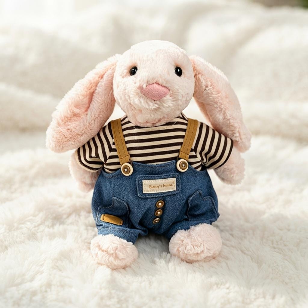 Handmade Denim Dungaree Skirt Outfit with Striped Tee for Medium Bartholomew Bear & Bunny