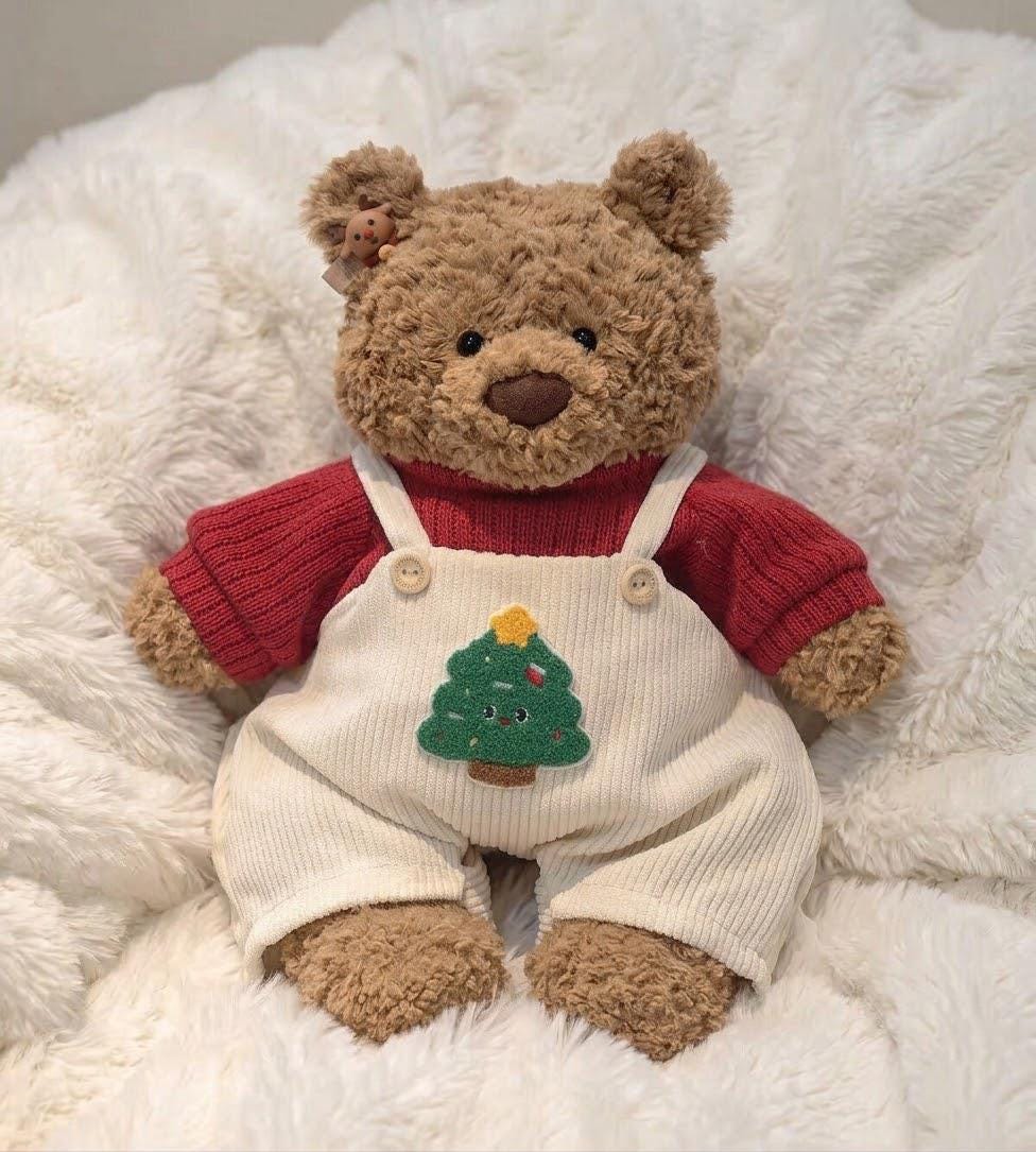 Handmade Christmas Bear Dungaree Set, Corduroy Overalls Outfit for Bartholomew Bear, Cute Plush Clothes - Mimiplushoutfits