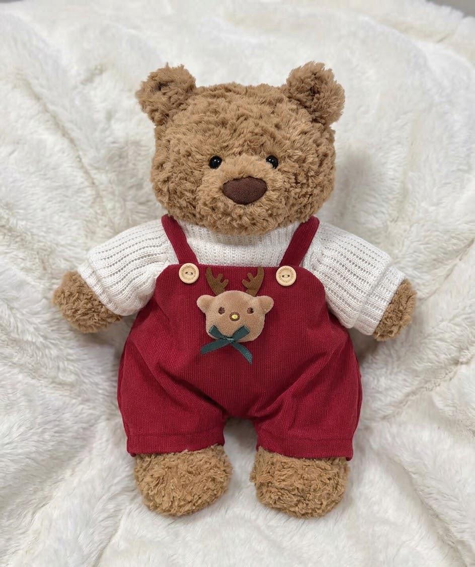 Handmade Christmas Bear Dungaree Set, Corduroy Overalls Outfit for Bartholomew Bear, Cute Plush Clothes - Mimiplushoutfits