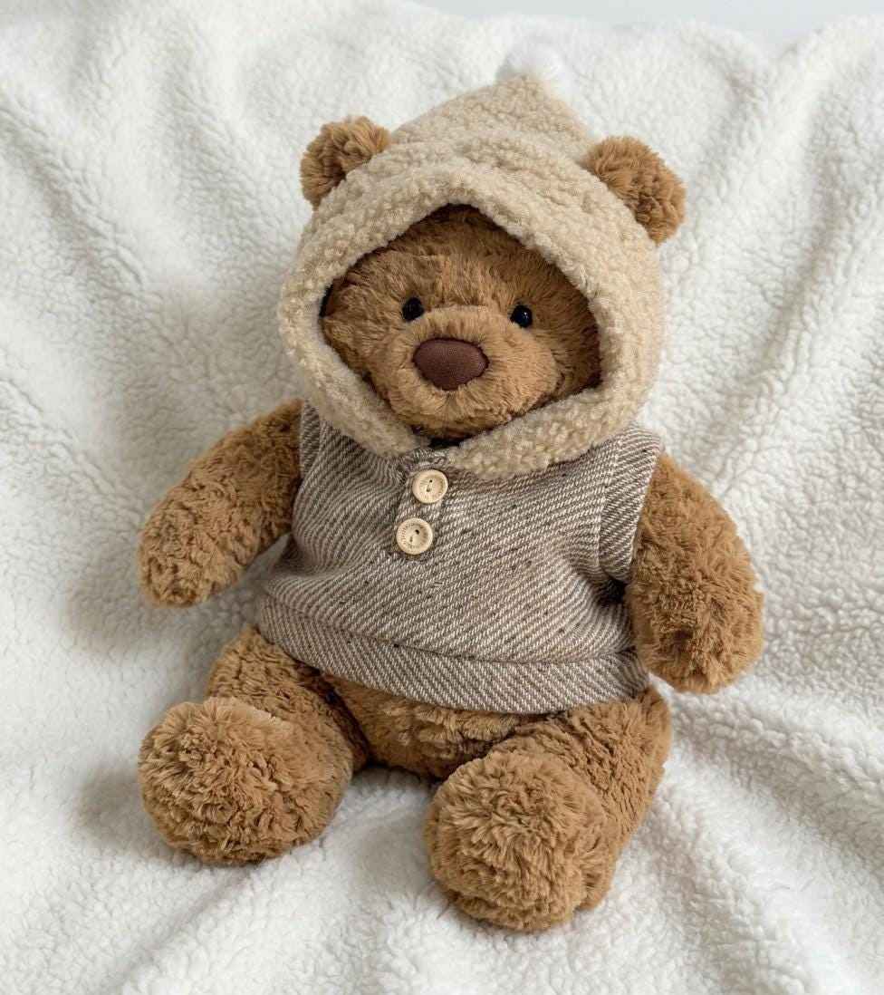 Handmade Winter Hooded Sweater Vest for Bartholomew Bear, Plush Doll Outfit, Teddy Bear Clothes
