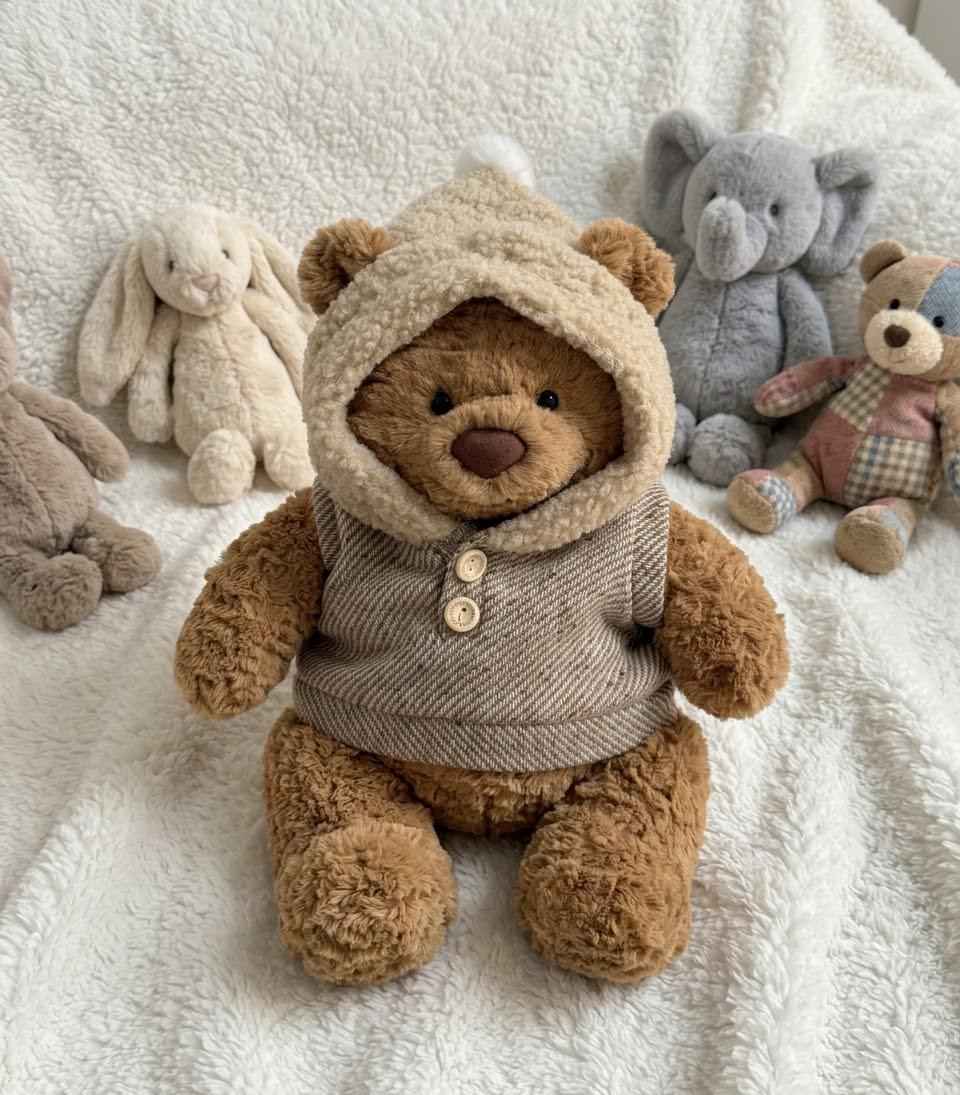 Handmade Winter Hooded Sweater Vest for Bartholomew Bear, Plush Doll Outfit, Teddy Bear Clothes