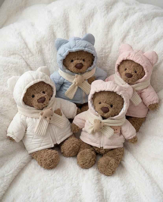 Handmade Winter Hooded Bear Coat with Scarf, Plush Doll Outfit (10-22 Inch)