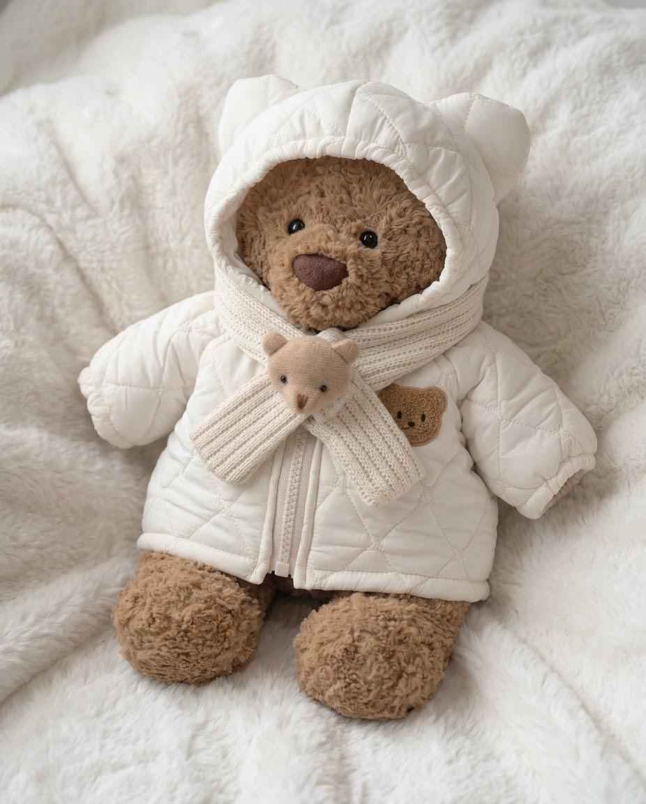Handmade Winter Hooded Bear Coat with Scarf, Plush Doll Outfit (10-22 Inch)