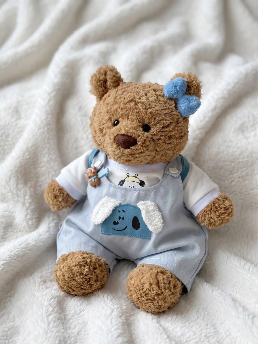Handmade Dungaree Set for Bartholomew Bear | Teddy Bear Outfit with Mini Backpack