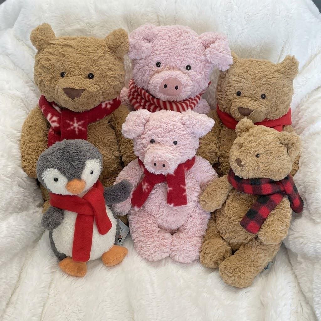 Handmade Christmas Santa Hat  Winter Scarf Set for Bartholomew Bear, Plush Dolls  Teddy Bears