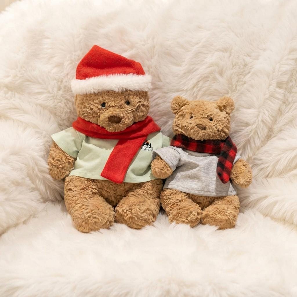 Handmade Christmas Santa Hat  Winter Scarf Set for Bartholomew Bear, Plush Dolls  Teddy Bears