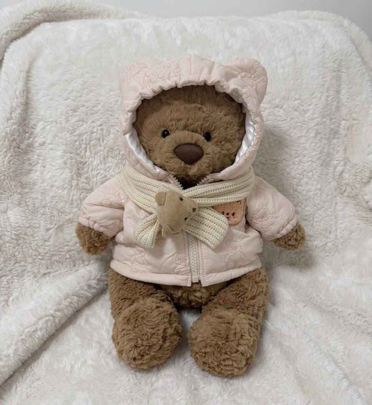 Handmade Winter Hooded Bear Coat with Scarf, Plush Doll Outfit (10-22 Inch)