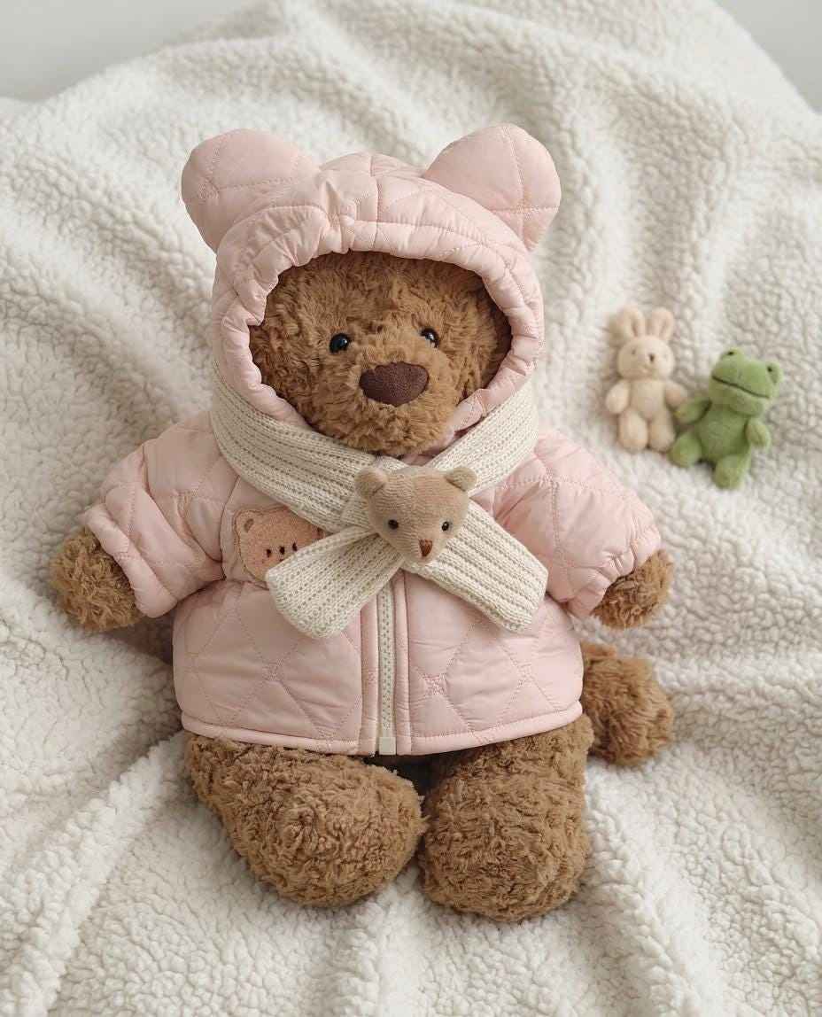 Handmade Winter Hooded Bear Coat with Scarf, Plush Doll Outfit (10-22 Inch)