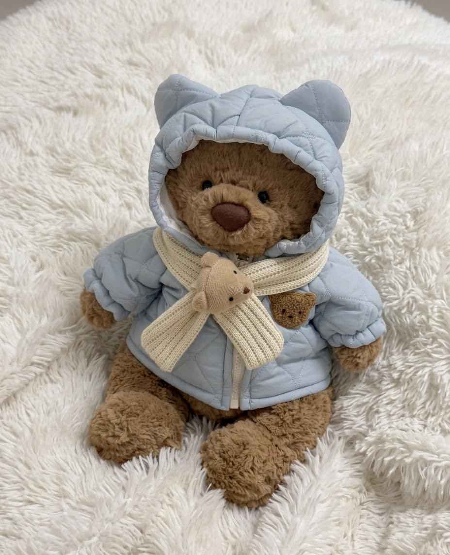 Handmade Winter Hooded Bear Coat with Scarf, Plush Doll Outfit (10-22 Inch)