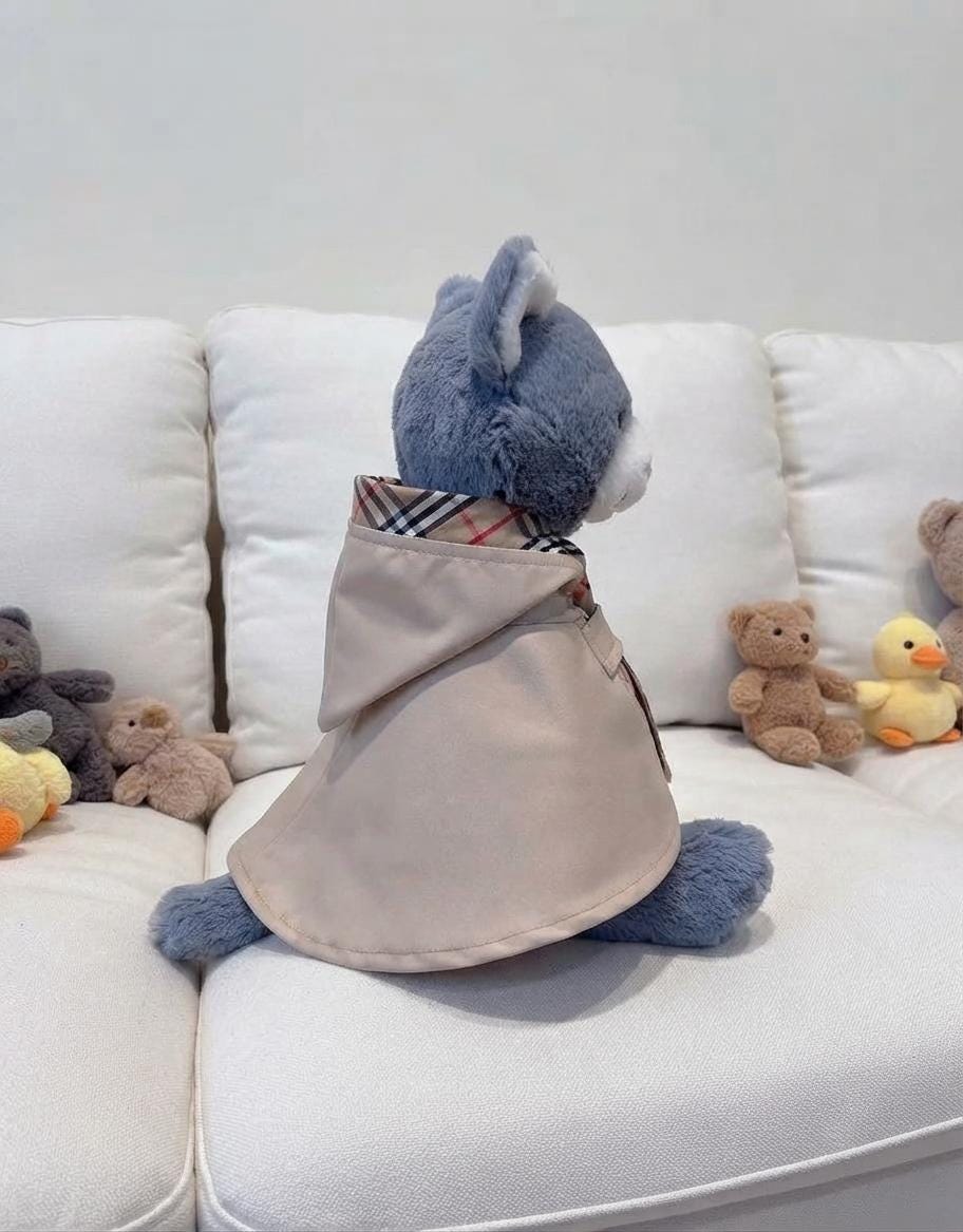 Handmade Autumn Winter Trench Coat Outfit Set for 14 Inch Plush Bear, Classic Plaid Belted Overcoat Clothes Fits Stuffed Animals