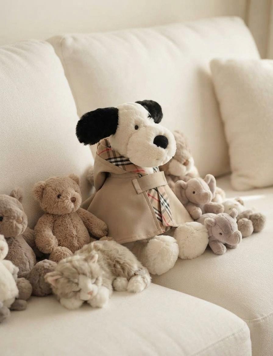 Handmade Autumn Winter Trench Coat Outfit Set for 14 Inch Plush Bear, Classic Plaid Belted Overcoat Clothes Fits Stuffed Animals