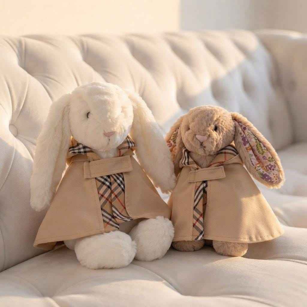 Handmade Autumn Winter Trench Coat Outfit Set for 14 Inch Plush Bear, Classic Plaid Belted Overcoat Clothes Fits Stuffed Animals