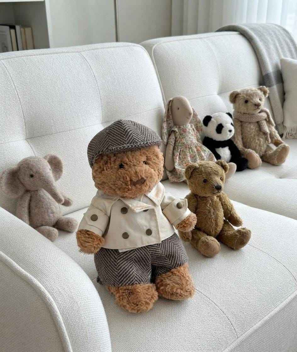 Handmade Trench Coat Outfit for Medium Bartholomew Bear & Bunny, Plaid Jacket Set Fits 10-12 Inch Stuffed Animals