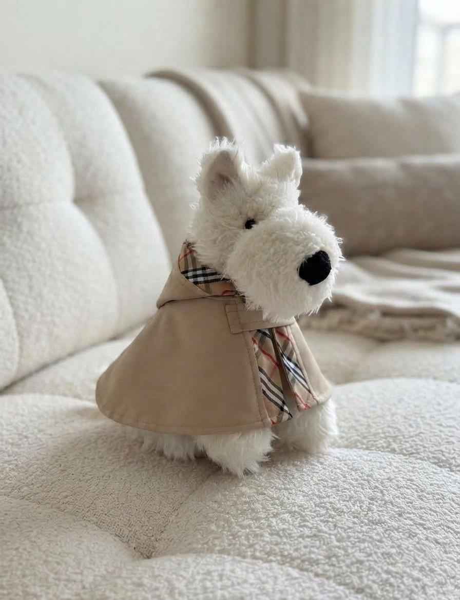 Handmade Autumn Winter Trench Coat Outfit Set for 14 Inch Plush Bear, Classic Plaid Belted Overcoat Clothes Fits Stuffed Animals