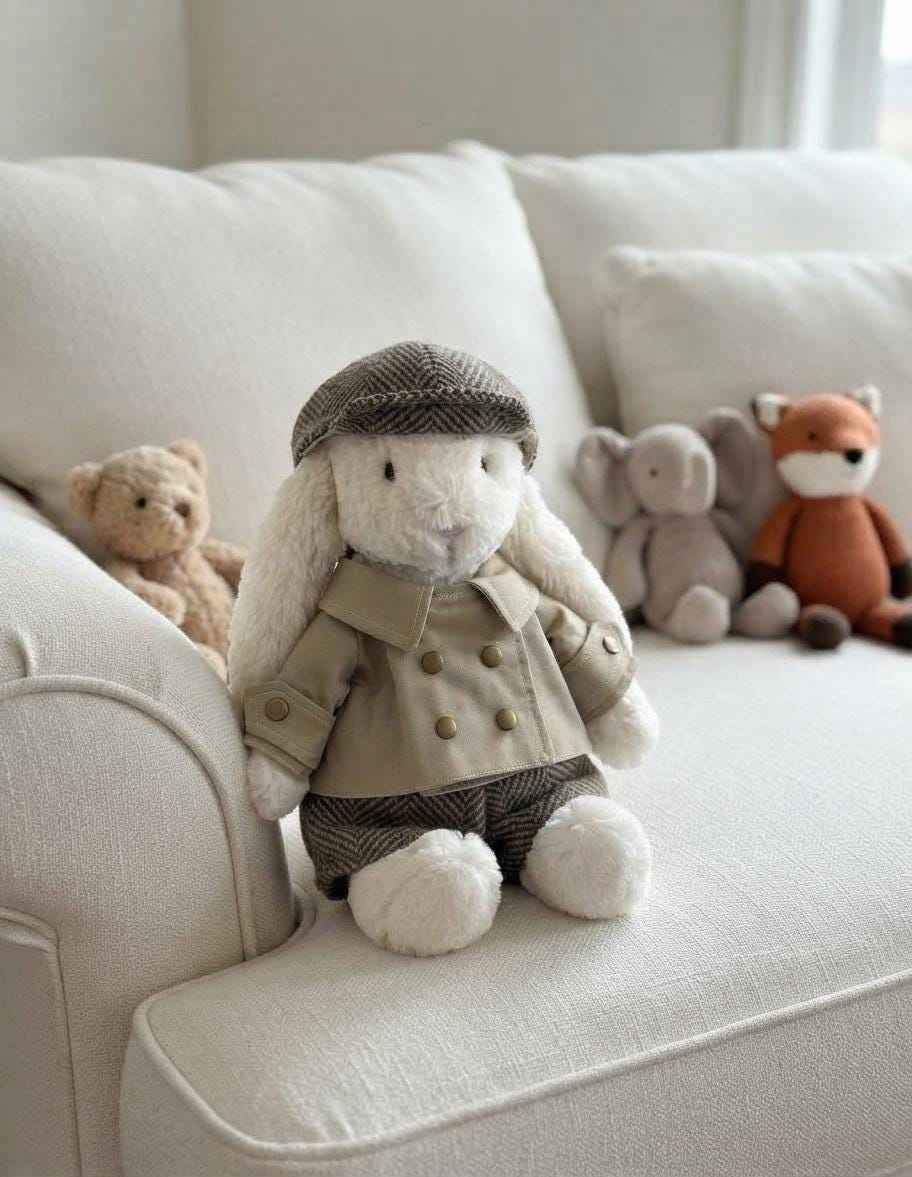 Handmade Trench Coat Outfit for Medium Bartholomew Bear & Bunny, Plaid Jacket Set Fits 10-12 Inch Stuffed Animals