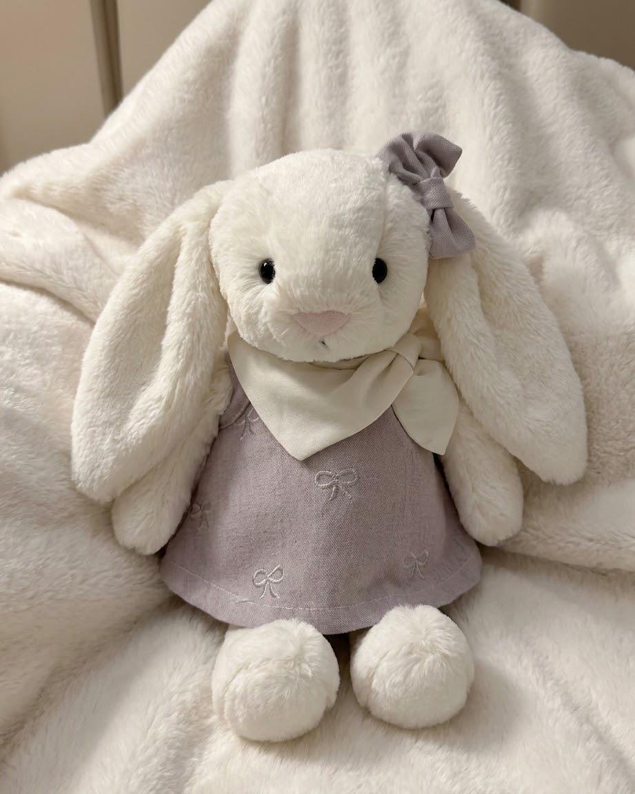 Pastel Dress for Jellycat Bartholomew Bear & Bashful Bunny, White Collar and Bow – photo 3