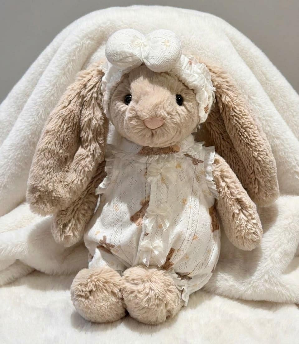 Floral or Gingham Dress for Jellycat Bashful Bunny, Matching Bow – photo 4