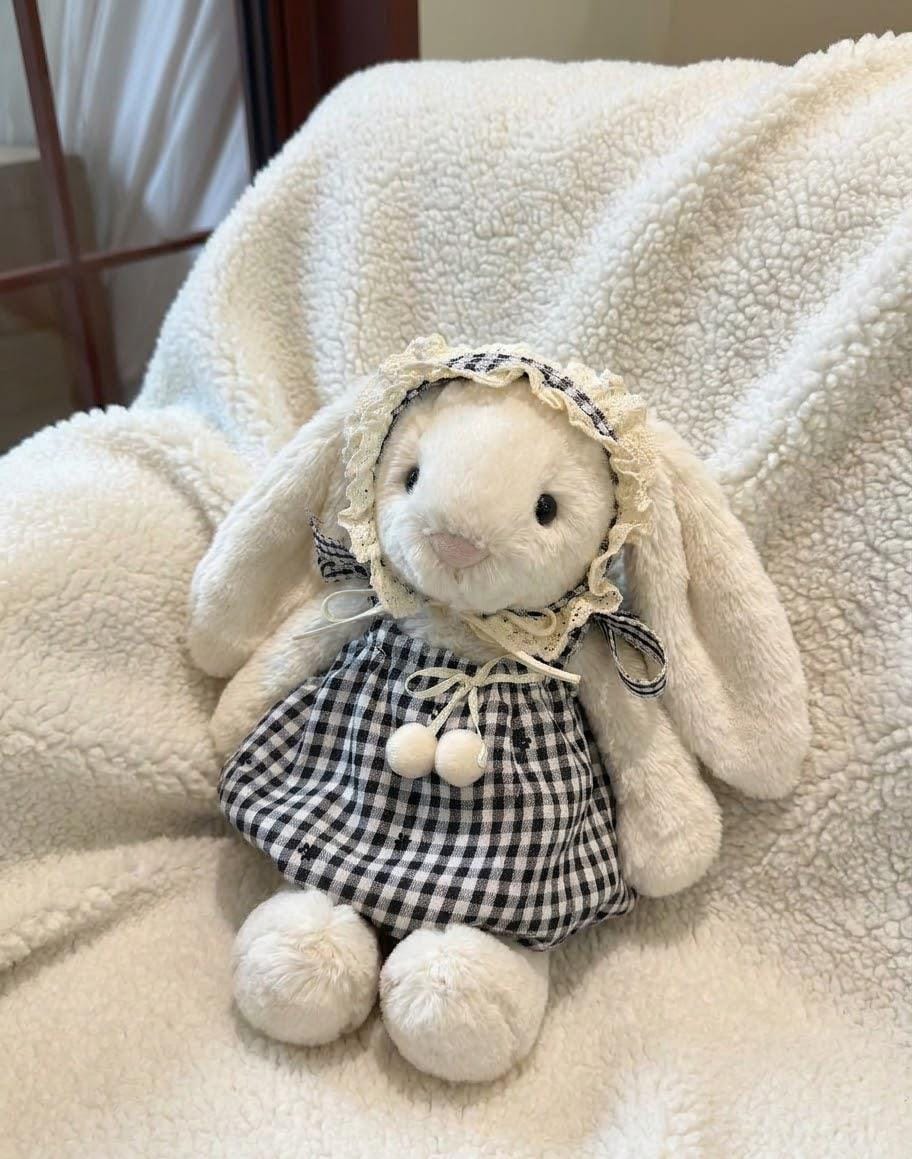 Floral or Gingham Dress for Jellycat Bashful Bunny, Matching Bow – photo 3