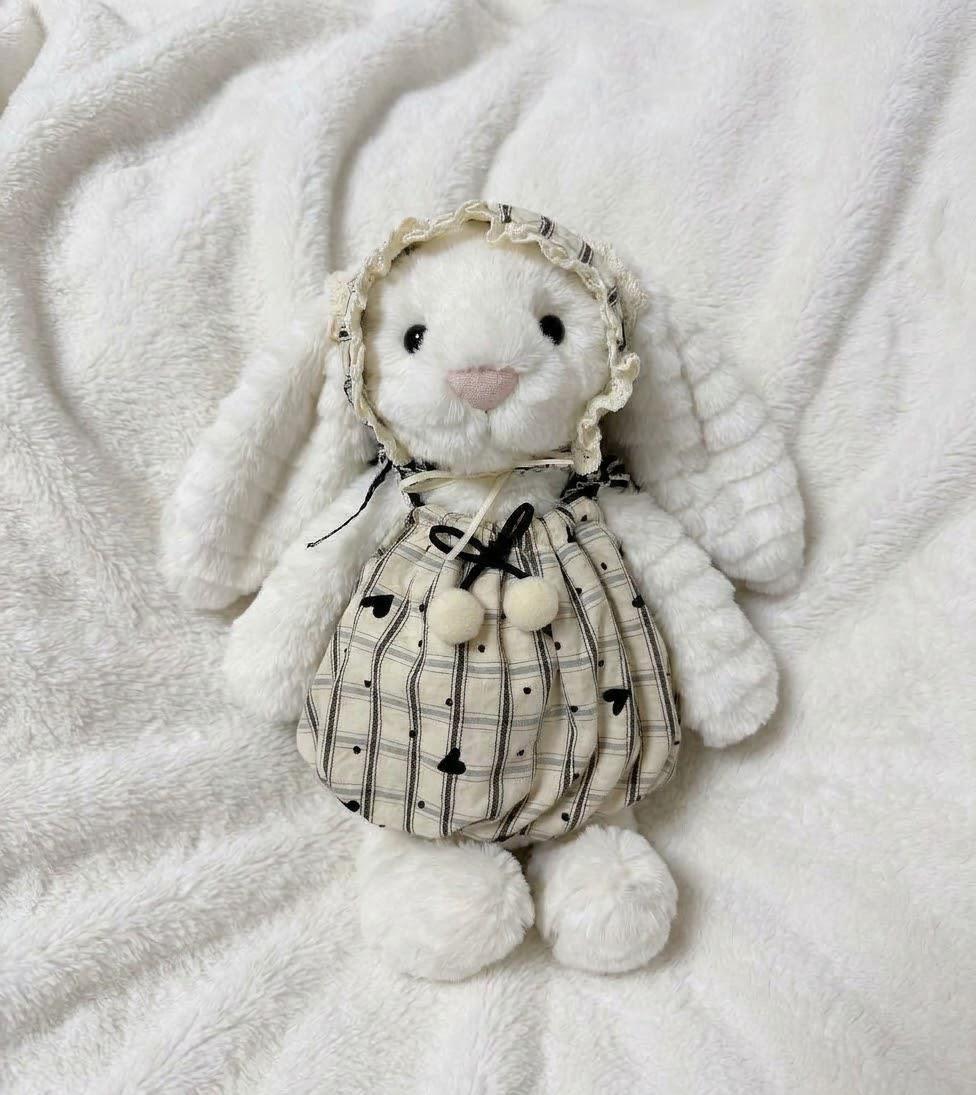 Floral or Gingham Dress for Jellycat Bashful Bunny, Matching Bow – photo 5