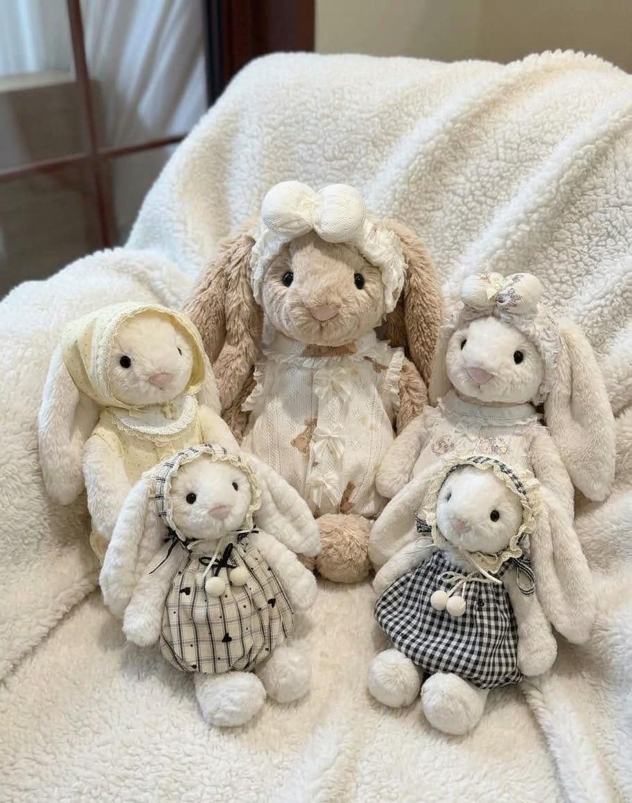 Floral or Gingham Dress for Jellycat Bashful Bunny, Matching Bow