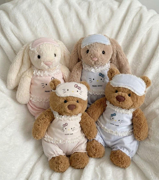 Lace Trim Pajama Set for Jellycat Bartholomew Bear & Bashful Bunny, Bloomers and Sleep Mask
