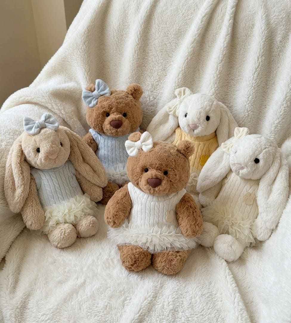 Knitted Dress for Jellycat Bartholomew Bear & Bashful Bunny, Fluffy Skirt Outfit