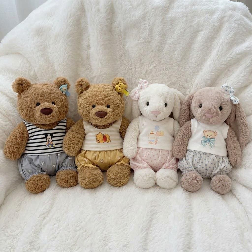 Sleeveless Top and Bloomer Shorts for Jellycat Bartholomew Bear & Bashful Bunny, Summer Outfit
