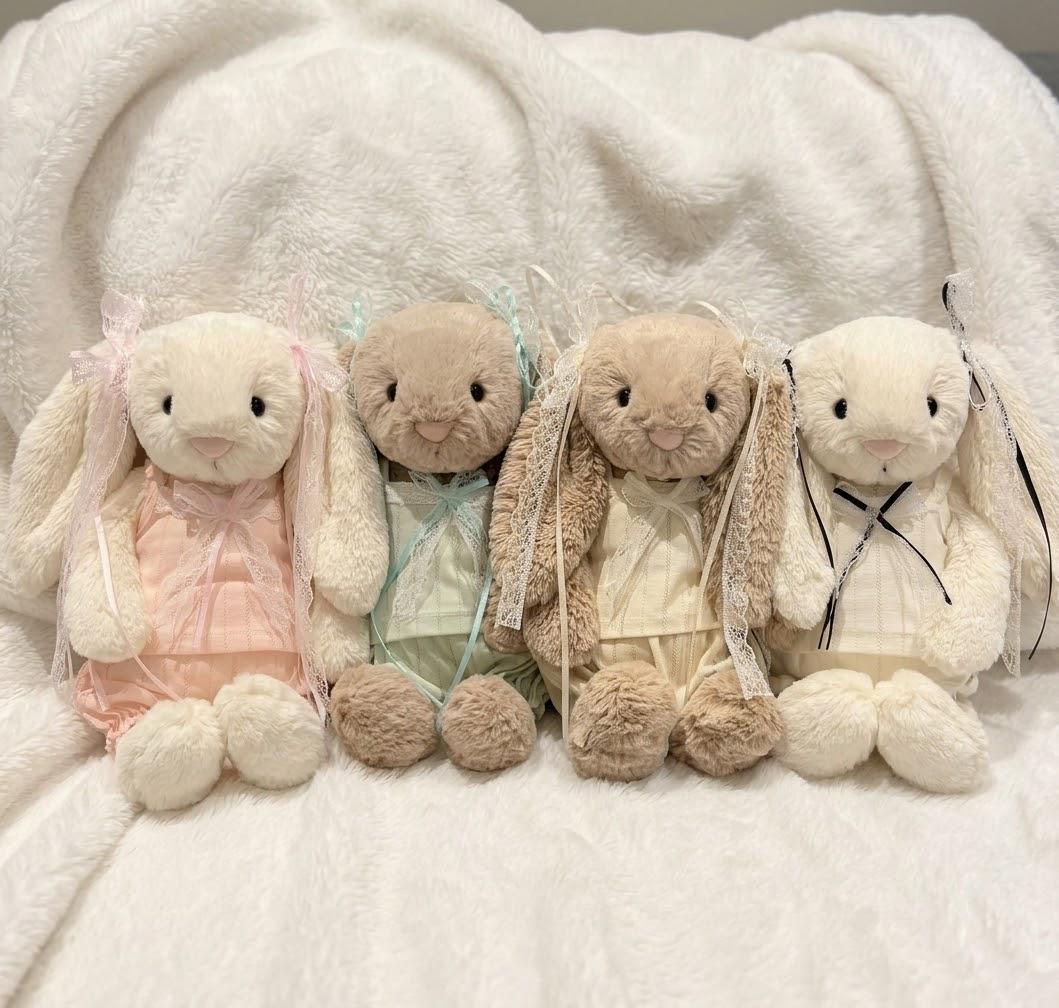 Pastel Top and Bloomer Shorts for Jellycat Bashful Bunny, Lace and Ribbon Bows