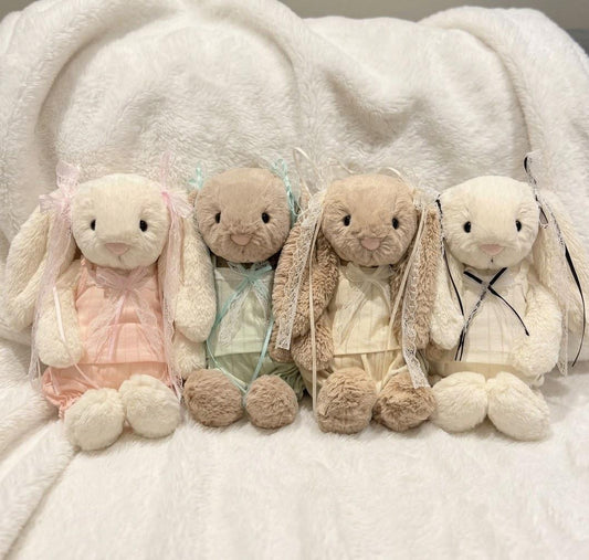 Pastel Top and Bloomer Shorts for Jellycat Bashful Bunny, Lace and Ribbon Bows