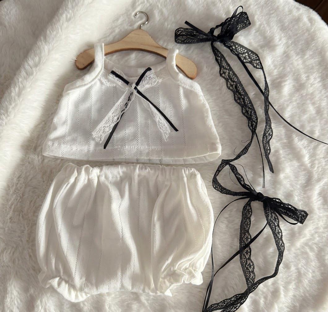 Pastel Top and Bloomer Shorts for Jellycat Bashful Bunny, Lace and Ribbon Bows – photo 4