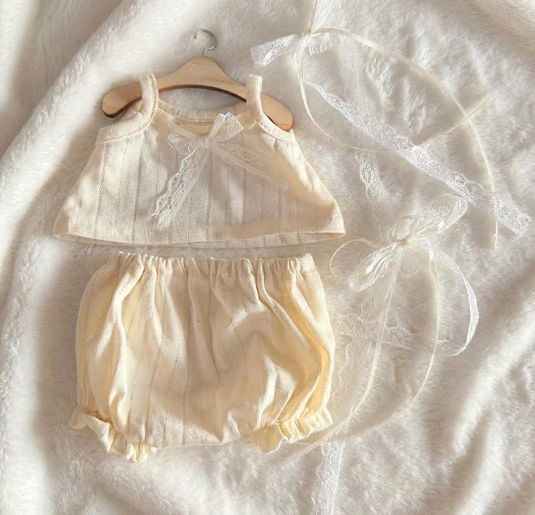 Pastel Top and Bloomer Shorts for Jellycat Bashful Bunny, Lace and Ribbon Bows – photo 5