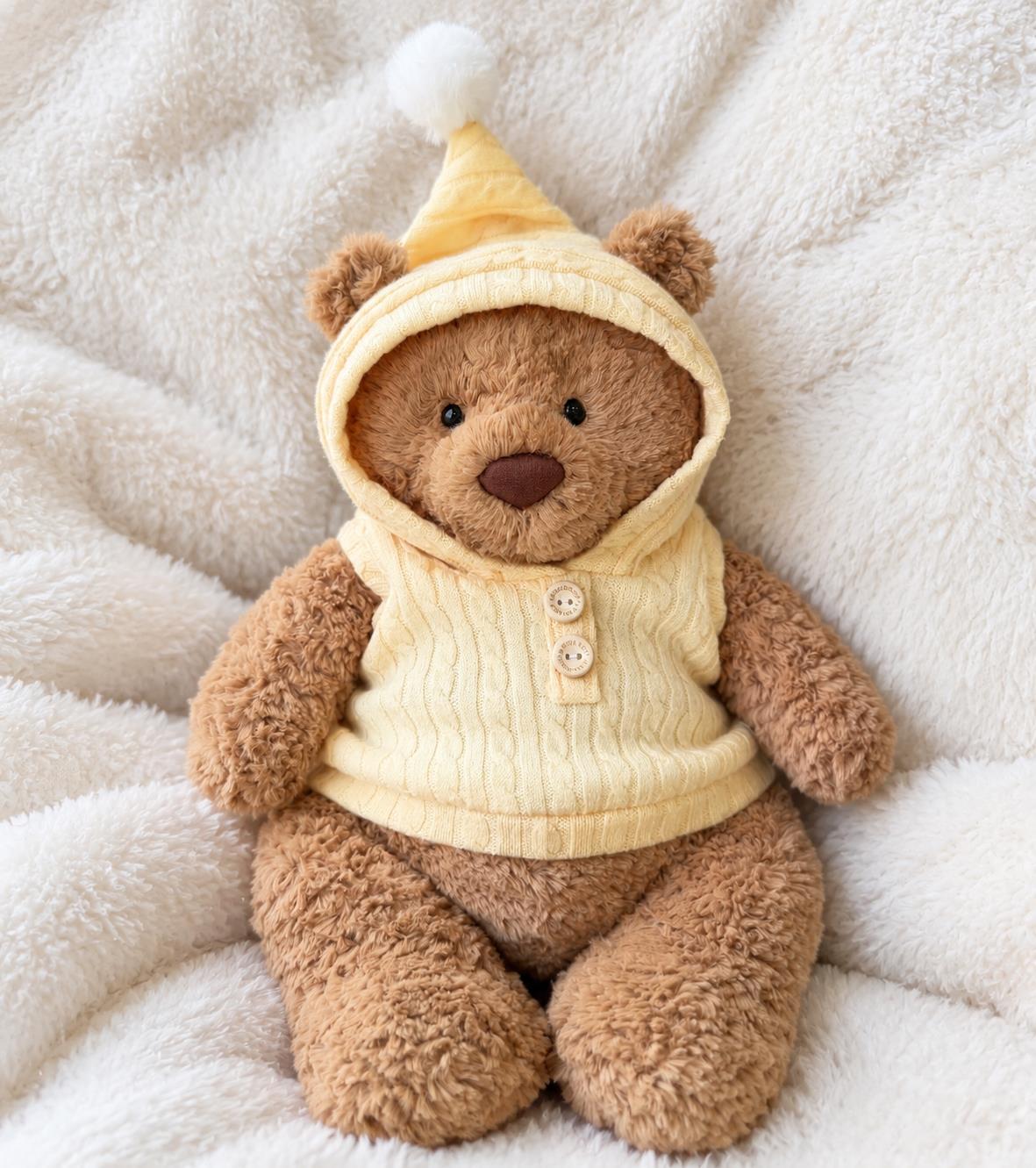 Hooded Knit Vest for Jellycat Bartholomew Bear, Faux Fur Trim Winter Outfit – photo 2