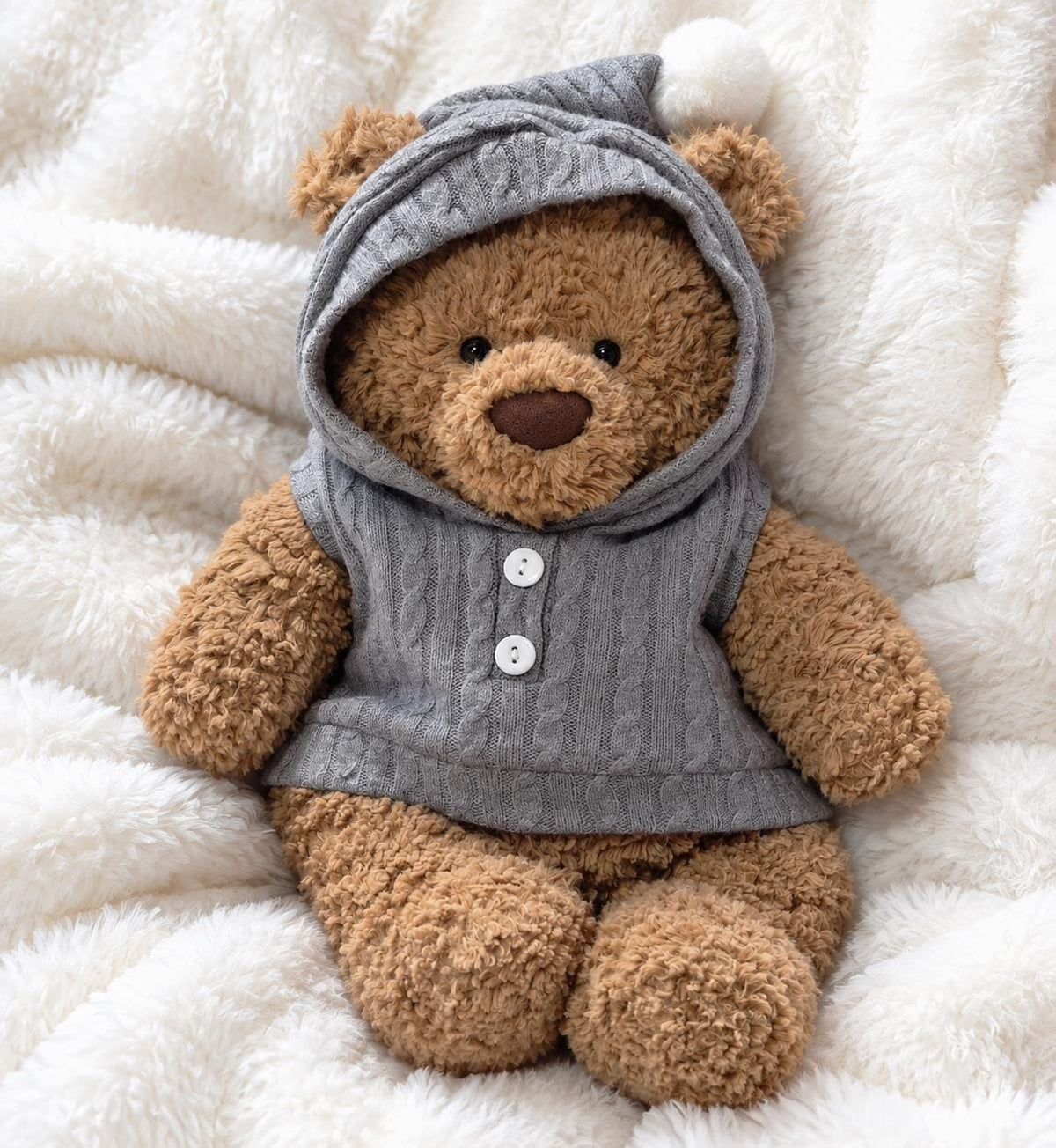 Hooded Knit Vest for Jellycat Bartholomew Bear, Faux Fur Trim Winter Outfit – photo 3
