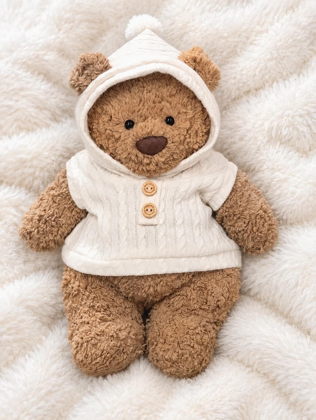 Hooded Knit Vest for Jellycat Bartholomew Bear, Faux Fur Trim Winter Outfit – photo 6
