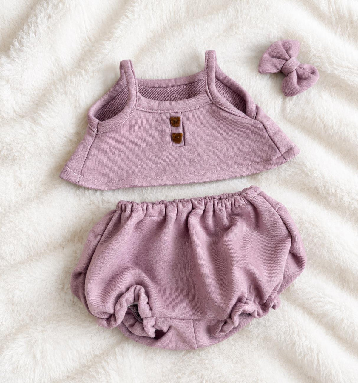 Pajama Set with Bow for Jellycat Bartholomew Bear, Purple or Cream Top and Bloomers – photo 2