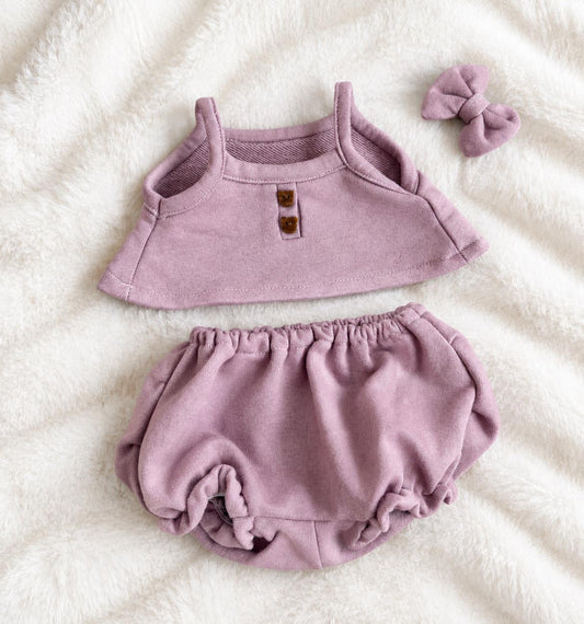 Pajama Set with Bow for Jellycat Bartholomew Bear, Purple or Cream Top and Bloomers – photo 2