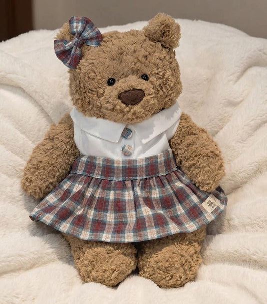 School Uniform for Jellycat Bartholomew Bear, Plaid Pleated Skirt, Collared Top and Bow – photo 2