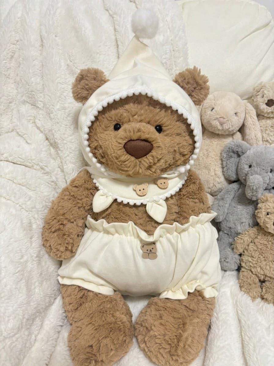 Cream Lace Collar Dress or Shirt with Bonnet for Jellycat Bartholomew Bear – photo 3