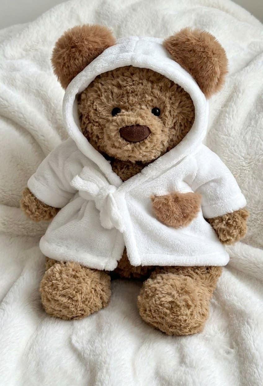 White Hooded Bathrobe for Jellycat Bartholomew Bear, Cozy Robe with Bow – photo 2