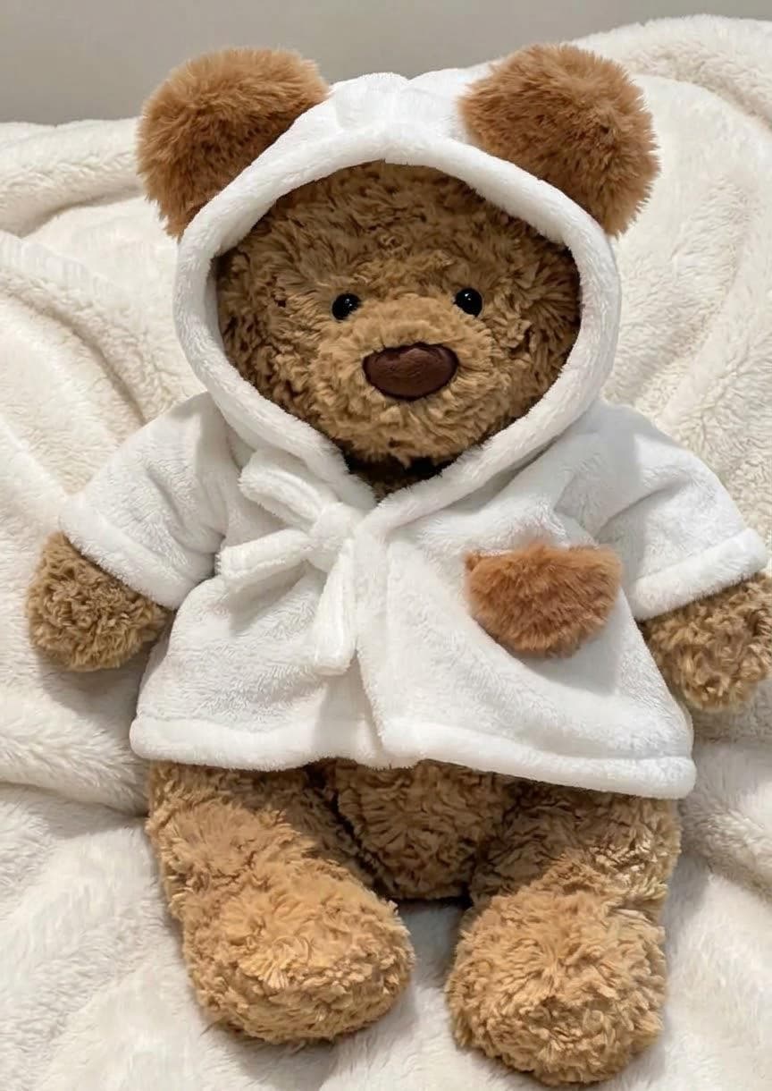 White Hooded Bathrobe for Jellycat Bartholomew Bear, Cozy Robe with Bow
