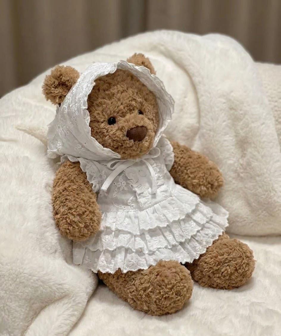 Lace Dress and Bonnet for Jellycat Bartholomew Bear & Bashful Bunny, Ruffle Outfit – photo 4