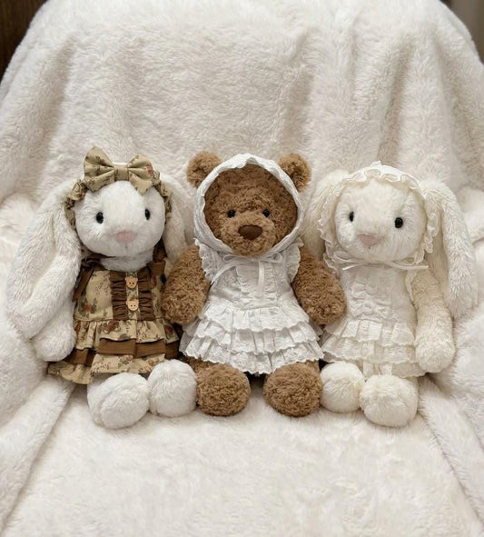 Lace Dress and Bonnet for Jellycat Bartholomew Bear & Bashful Bunny, Ruffle Outfit