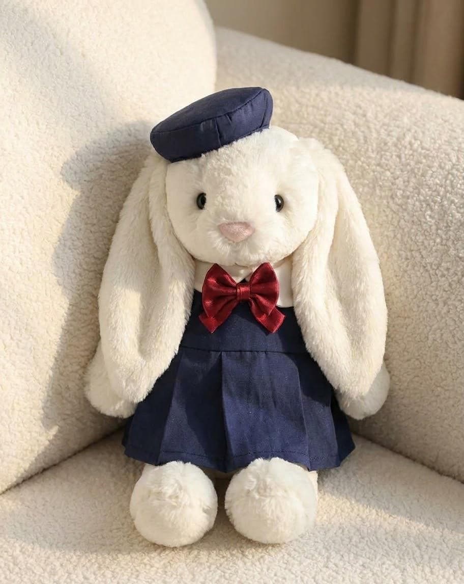 Navy School Uniform for Jellycat Bartholomew Bear & Bashful Bunny, Beret and Plaid Bow – photo 3