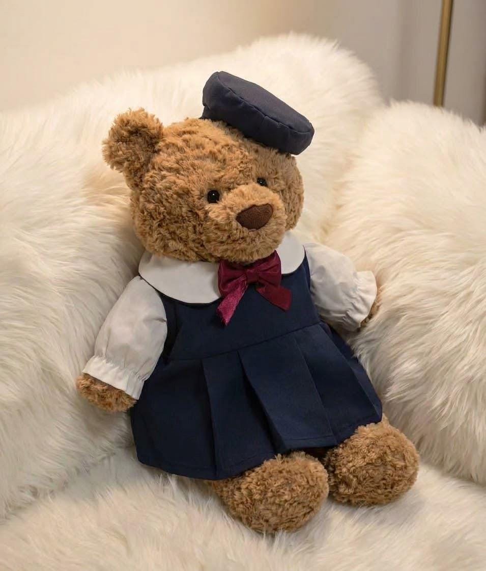 Navy School Uniform for Jellycat Bartholomew Bear & Bashful Bunny, Beret and Plaid Bow – photo 2