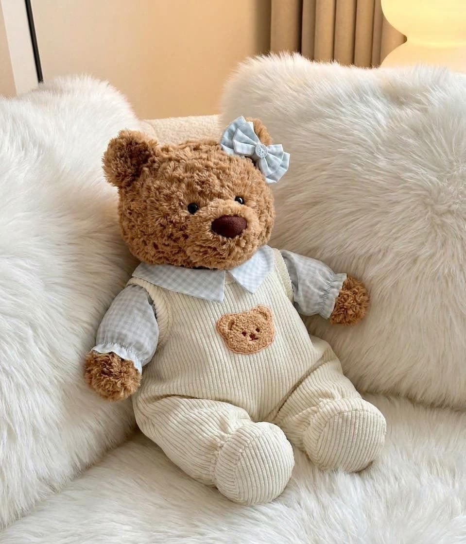 Overalls with Bear Patch for Jellycat Bartholomew Bear, Pink or Cream – photo 3